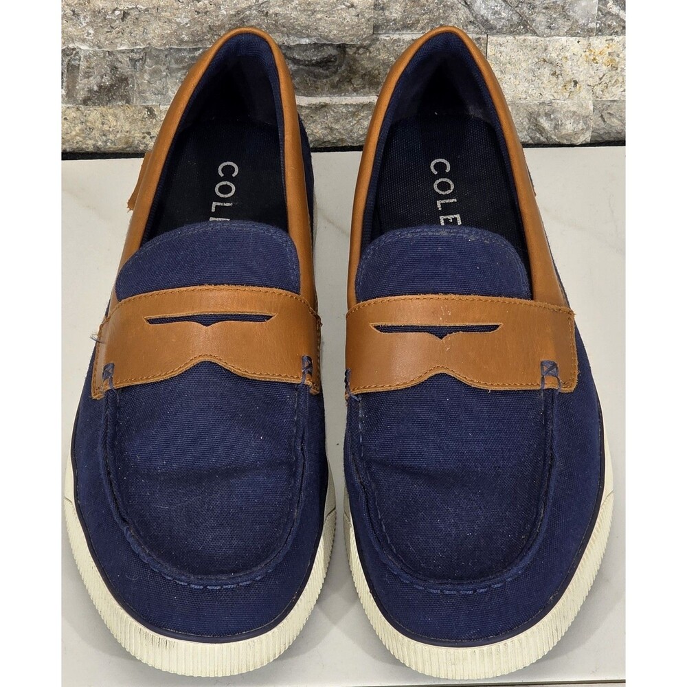 Cole Haan Nantucket 2.0 Penny Loafers Men's 11 M Canvas Leather Navy Coastal